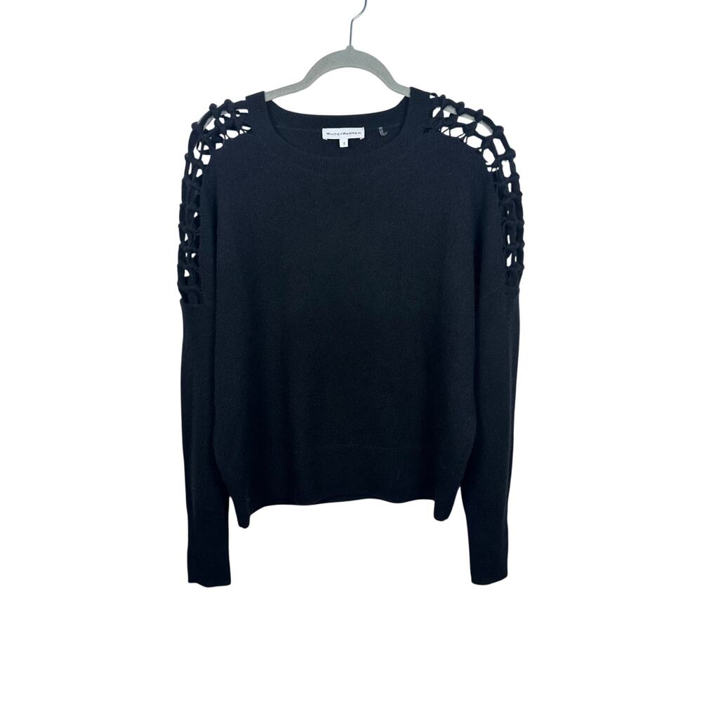 White + Warren Sweater Women S Blackβ New Cashmere Macrame Sleeve Crewneck 19031